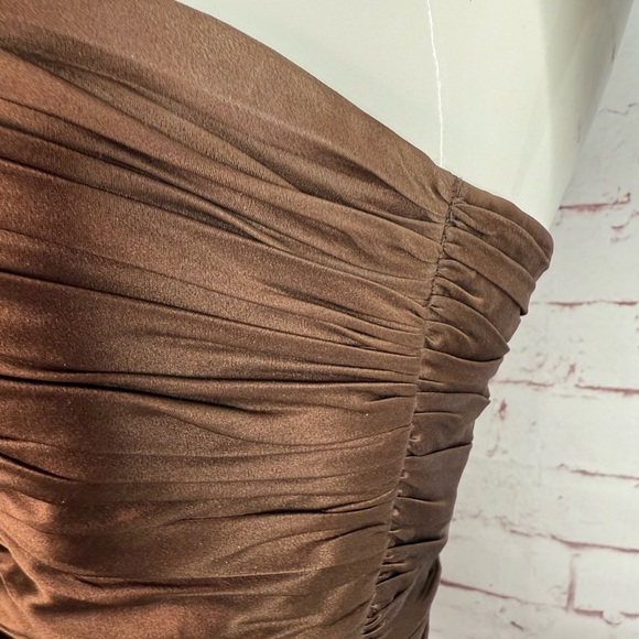KAY UNGER Brown Ruched 100% Silk Bustier Corset Embellished Ruffle Size 4 - Picture 10 of 16
